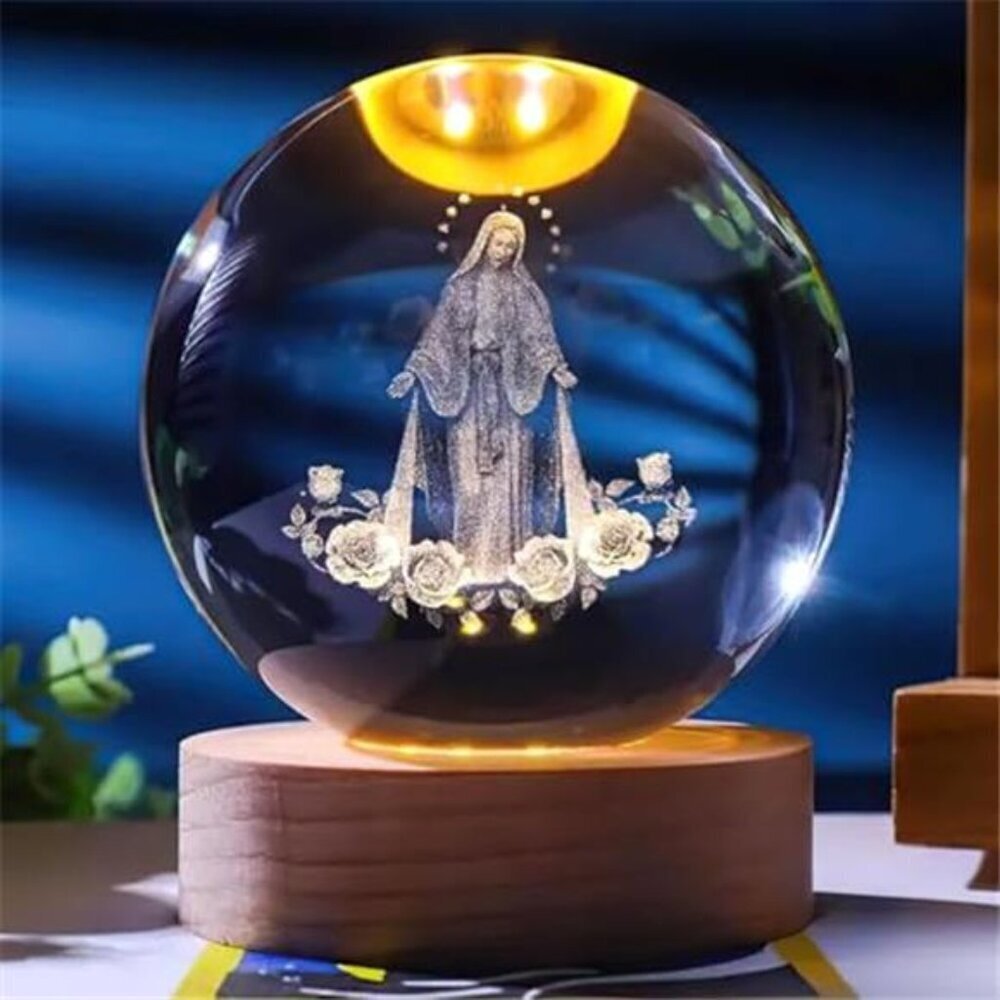 Crystal Ball Night Light Wooden Base Home Decor